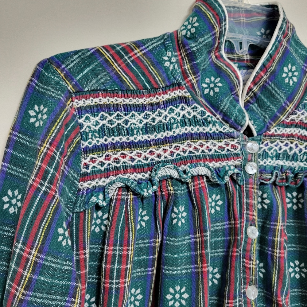 Lanz of Salzburg Red Plaid Flannel Nightgown Cotton Long Sleeve Maxi Winter Sz S - Picture 3 of 9